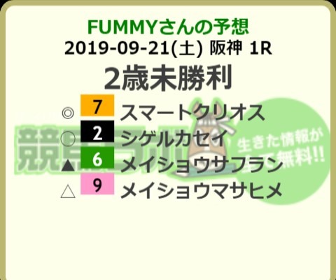 1R 2019/9/21(土) 4回阪神6日目  サラ系2歳未勝利